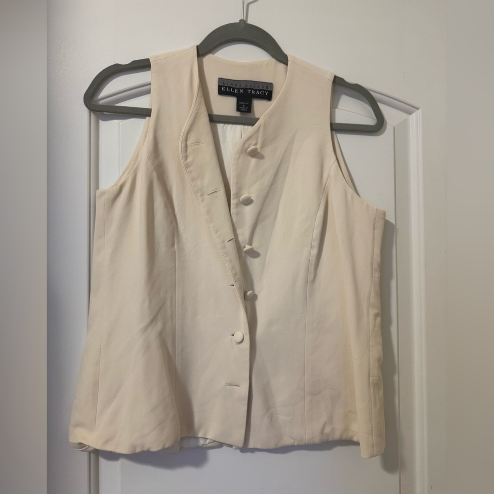 Vintage Ellen Tracy 100% silk ivory vest